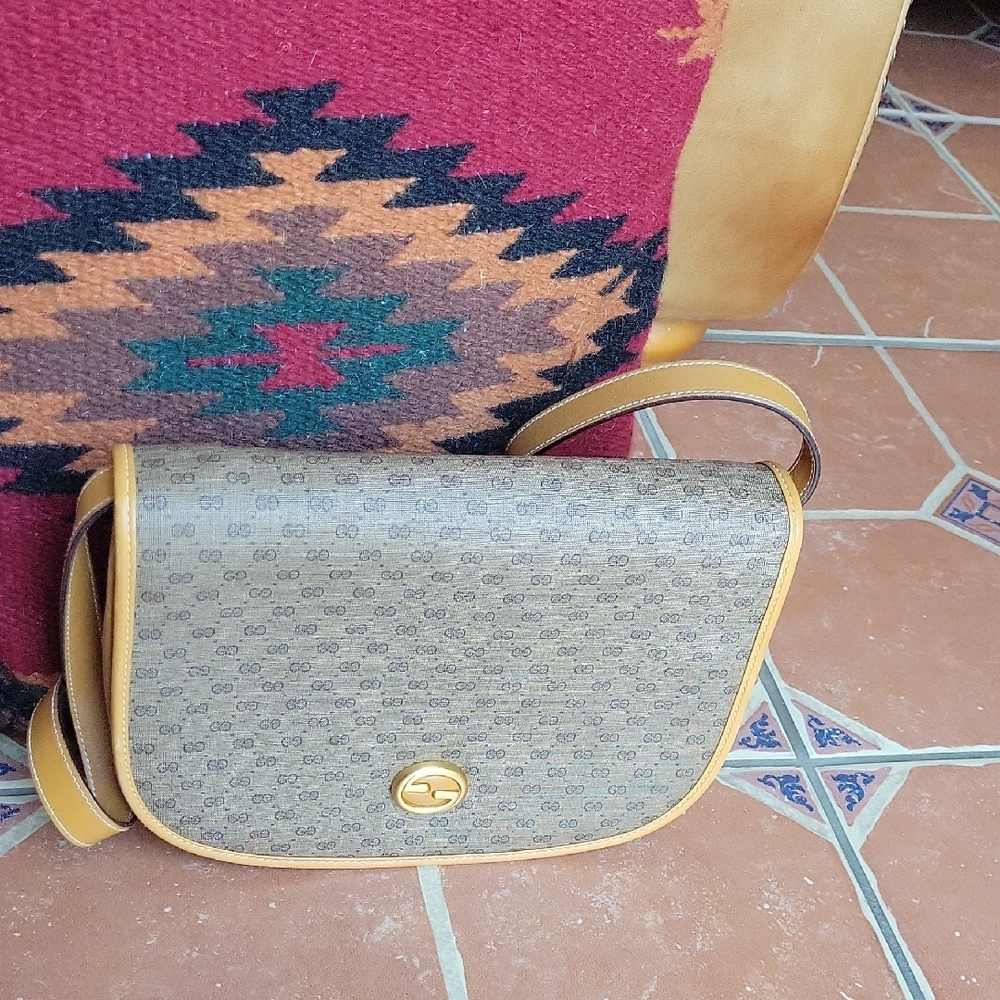 Designer Tan and Yellow Crossbody Bag